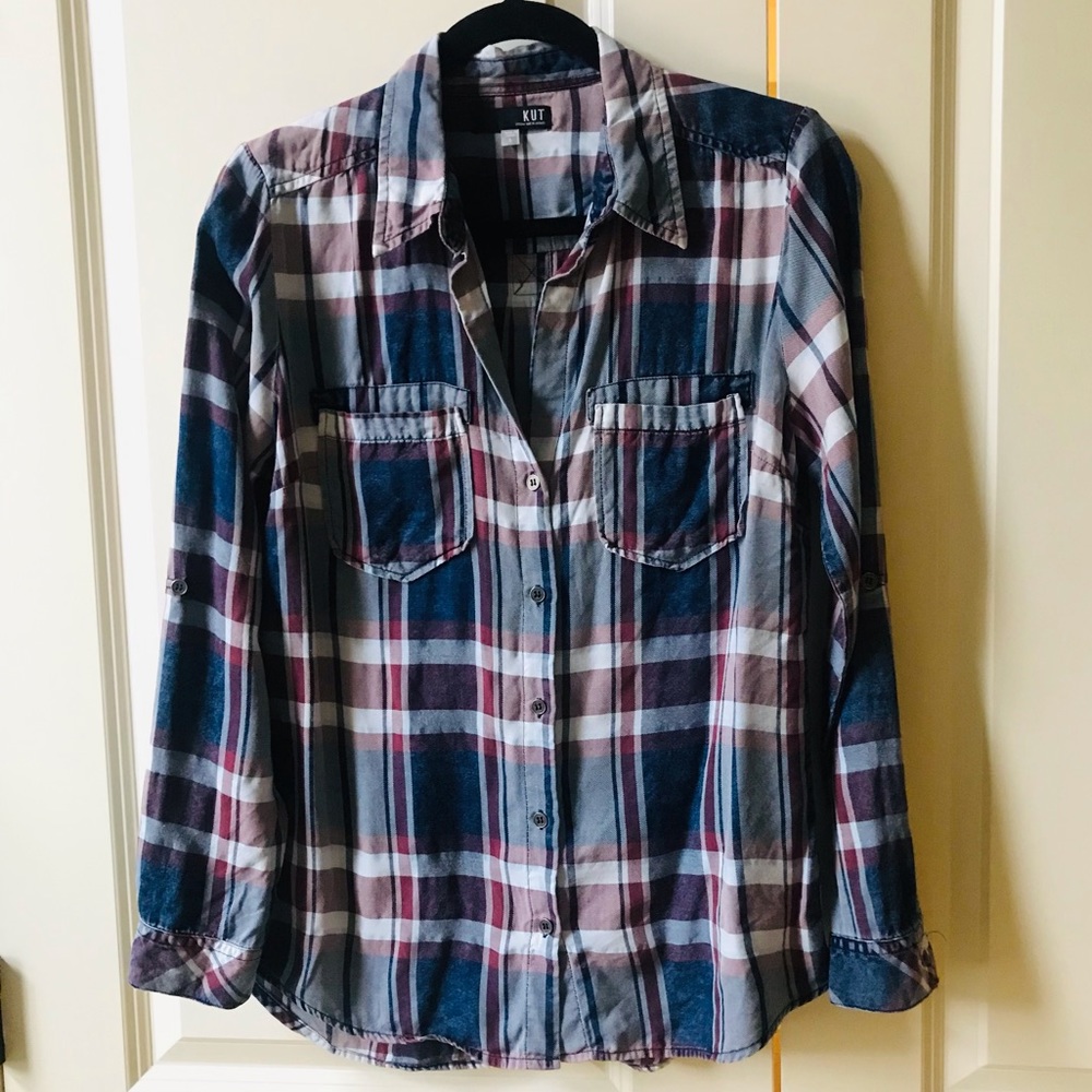 EUC Kut from the Kloth plaid button down shirt